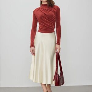 New With Tags Rushed Stand Collar Long Sleeve Tee in size XS and color Carmine